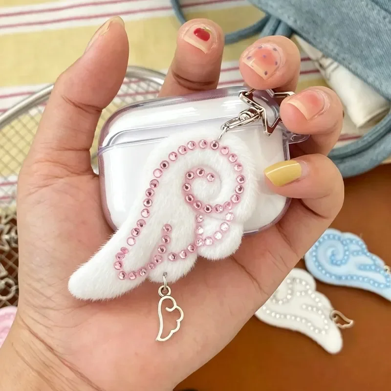 Korean Ins Fashion Angel Wings Star Chain Retro Y2K Japanese-style Girl Shiny Zircon Wings Keychain Bag Hanger Star Key Ring 8PC