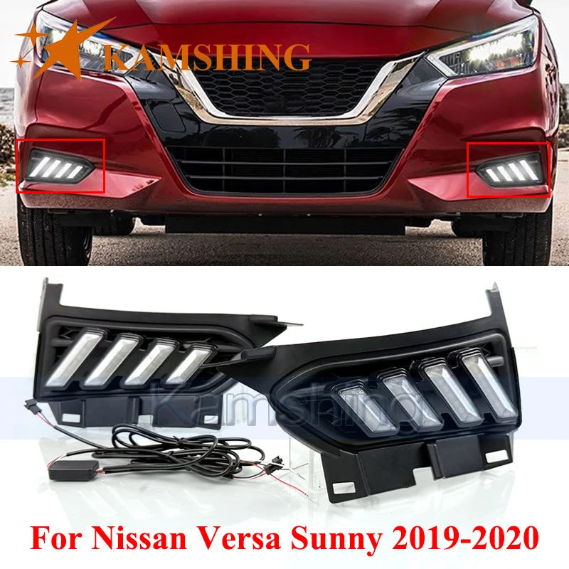 CAPQX 1pair US Version LED Daytime Running Light For Nissan Versa Sunny 2019-2020 DRL Day Light Foglamp Turn Signal Light