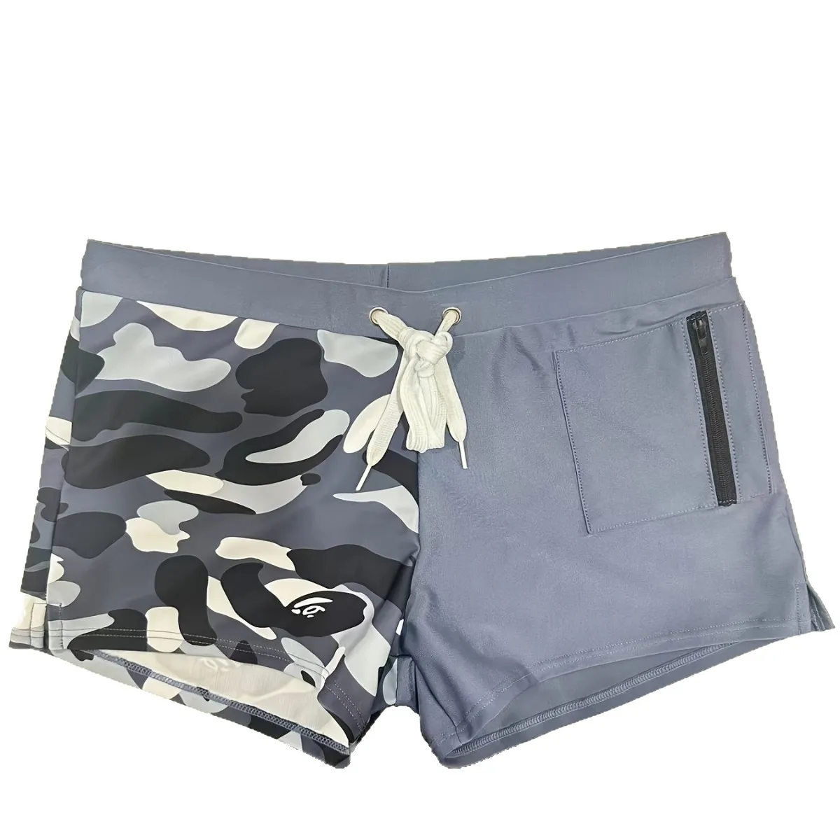 Cross-border Foreign Trade New Camouflage Splicing Men's Swimming Beach Tight Side Zipper Tether Spot