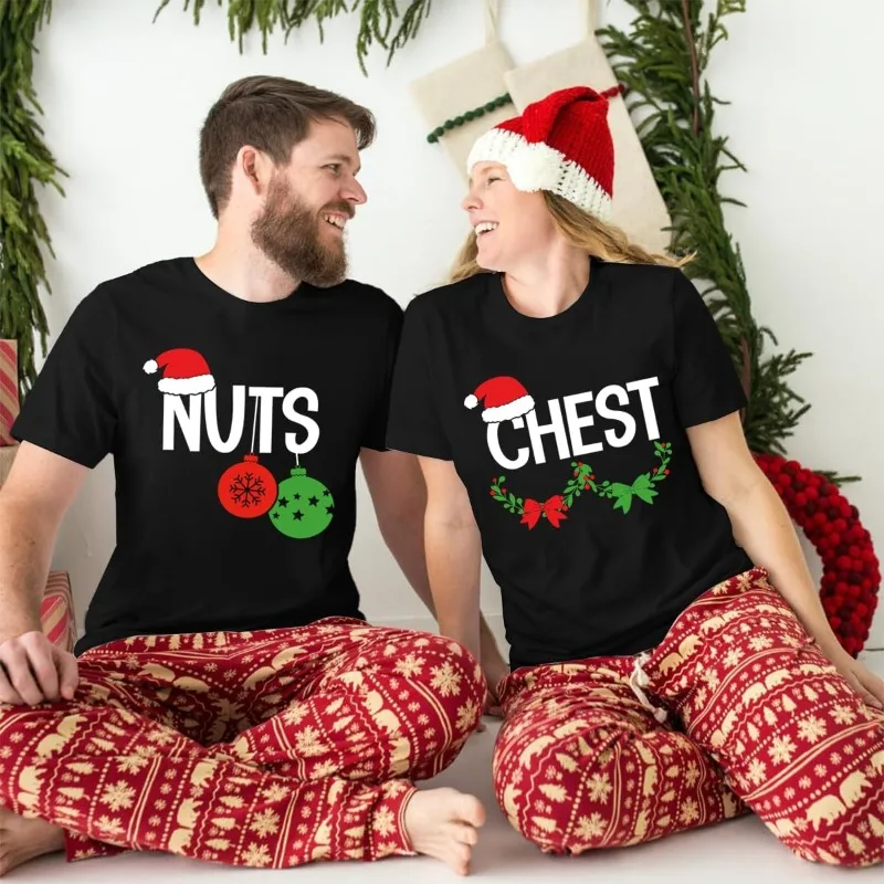 クリスマスカップルシャツ メリークリスマス 家族お揃いクリスマス衣装 面白いホリデーグラフィック クルーネックコットンTシャツ