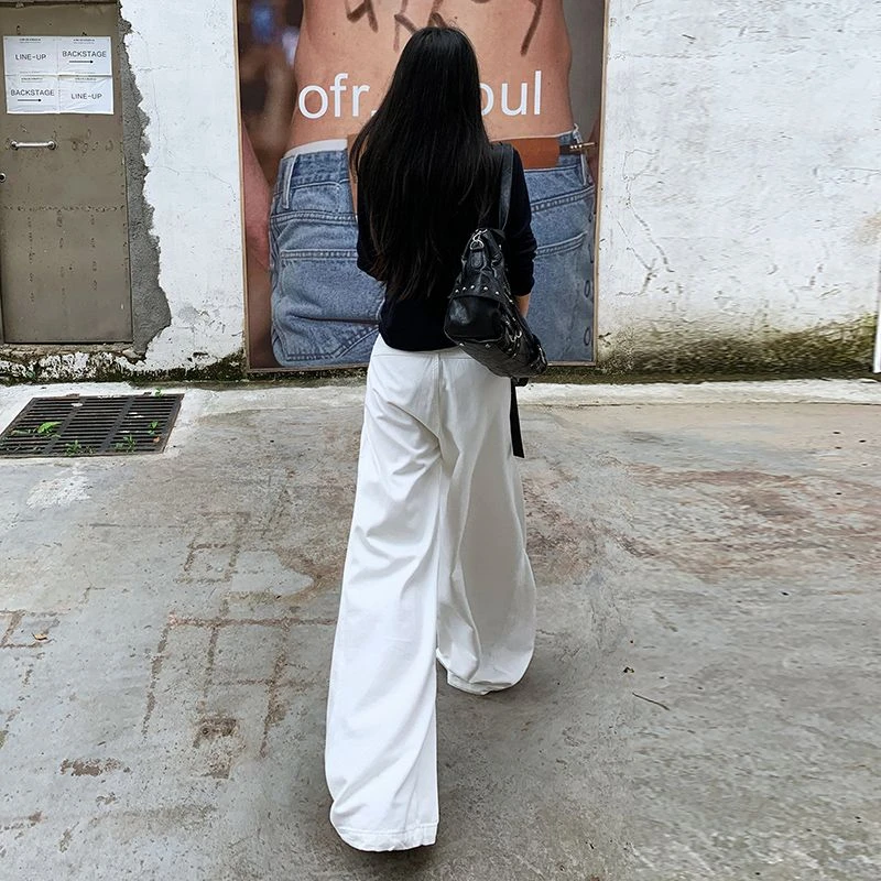 ZHISILAO New White Wide Leg Flare Cargo Jeans Donna Vintage Casual Piano Lunghezza Pantaloni in denim Streetwear 2025 Estate