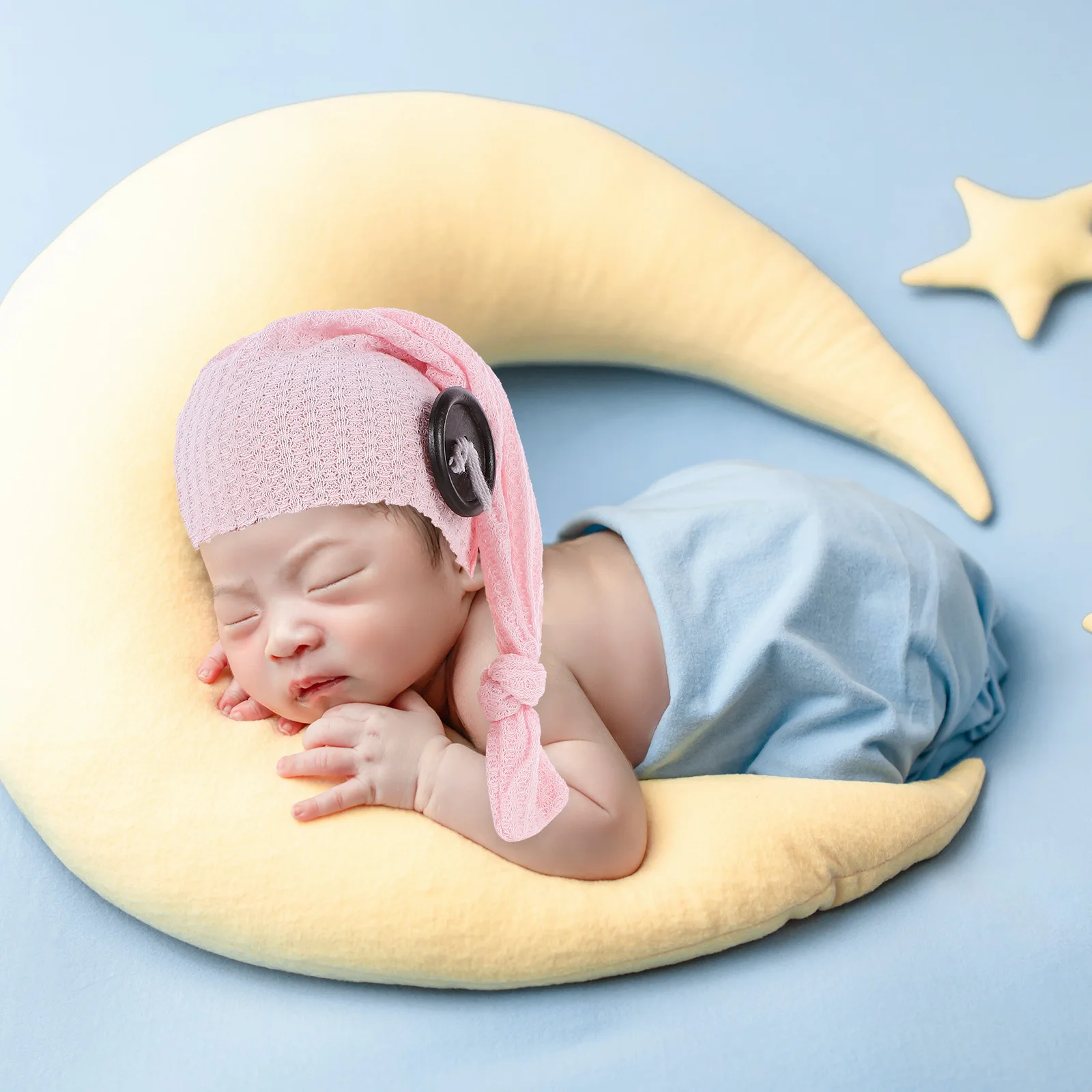 

1Set Newborn Baby Photo Knit Pants Hat Set Soft Breathable Photography Outfit Cute Metal Button Decoration Newborn Boy Outfits