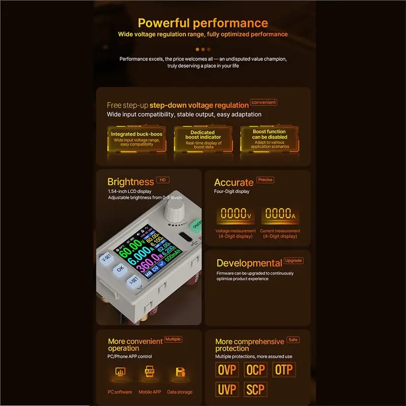 A27F-RK6006H 6A 360W Buck-Boost Voltage Regulator Power Supply Module For Electronics Repair LCD Display Included