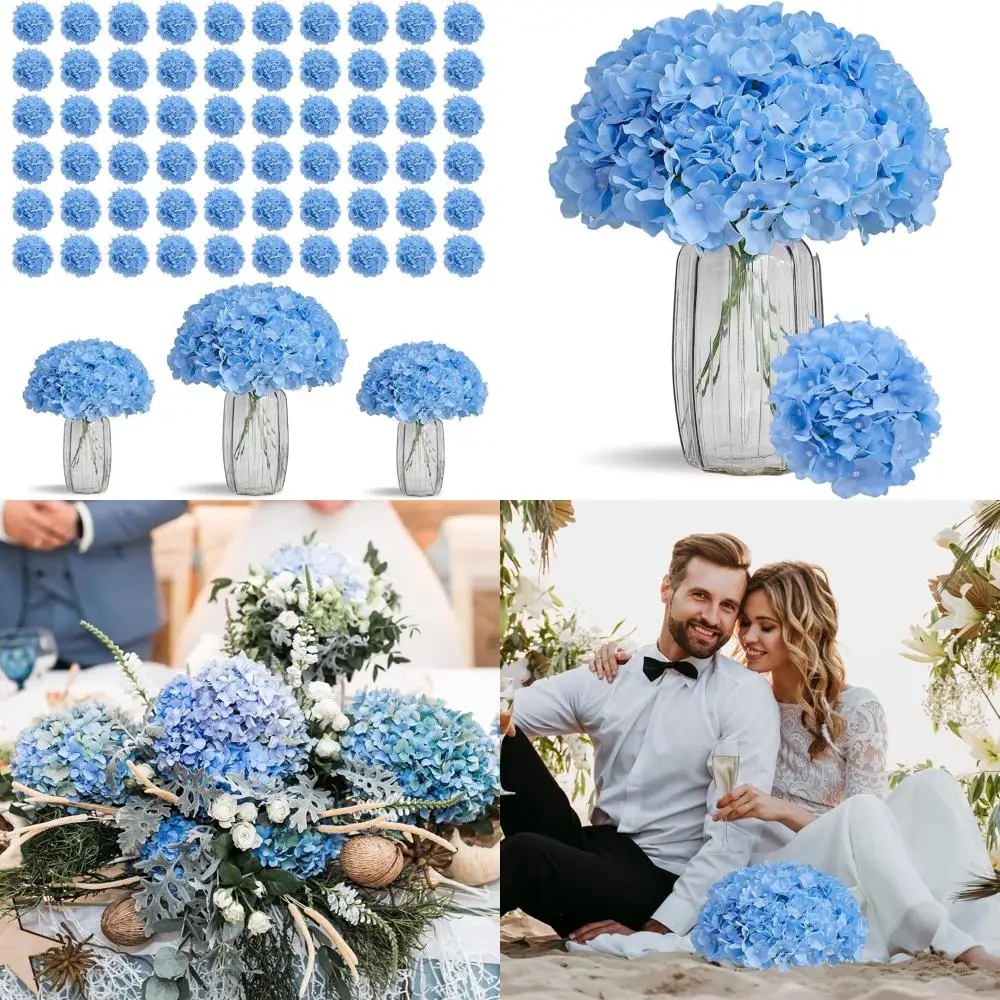 

80 Stems Blue Silk Hydrangea Flowers for DIY Wedding Centerpieces, Baby Showers, and Home Parties