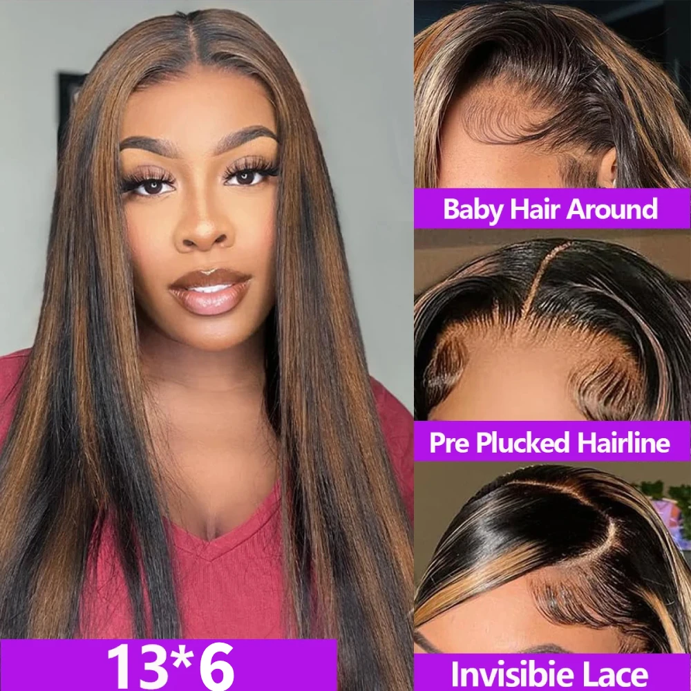 FB 30 Straight 100% Human Hair Wigs 46 Inch Brazilian Wig Honey Blonde 200% Density Remy Hair 13x6 HD Transparent Lace Front Wig image 3