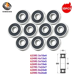 10Pcs 625-2RS 5x16x5mm Ball Bearing 623RS 3x10x4mm 624RS 4x13x5mm 626RS 6X19X6mm 627RS 7x22x7mm 628RS 8x24x8mm 629RS 9x26x8mm