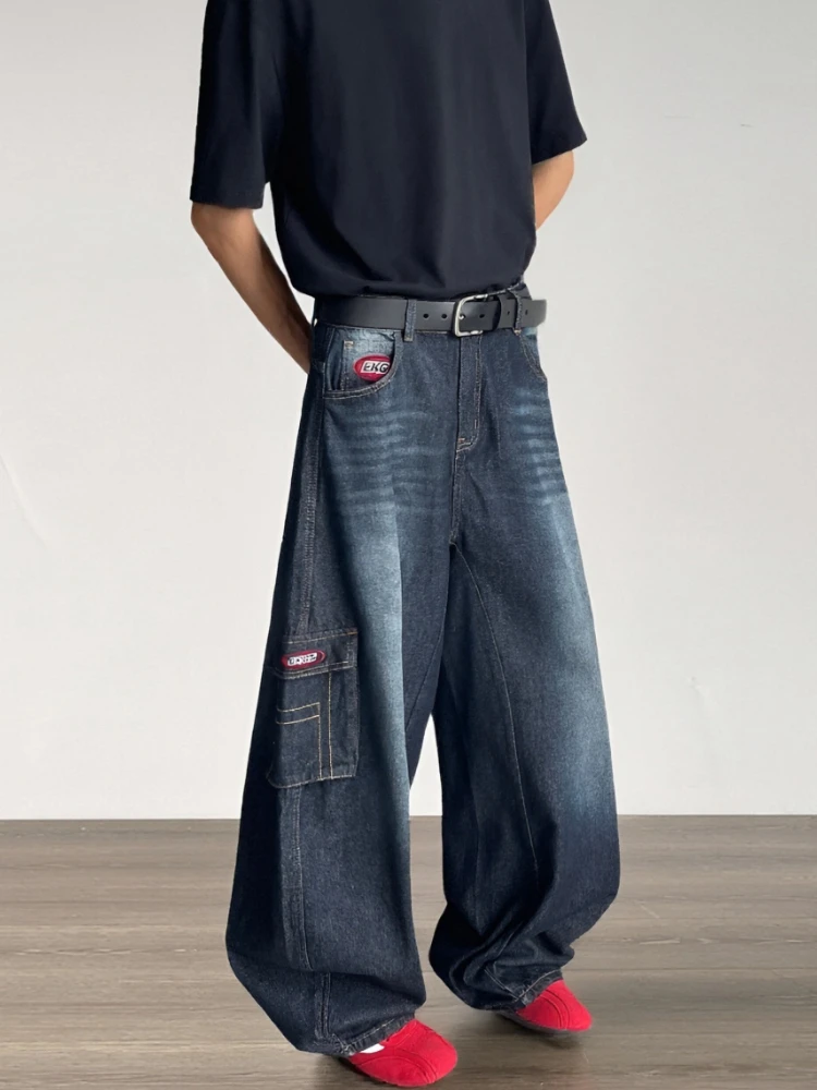 

Vintage Y2K Autumn Cargo Jeans Men Wide Leg Loose Street Style Denim Pants Multi-Pocket Casual Workwear Male Daily Trousers