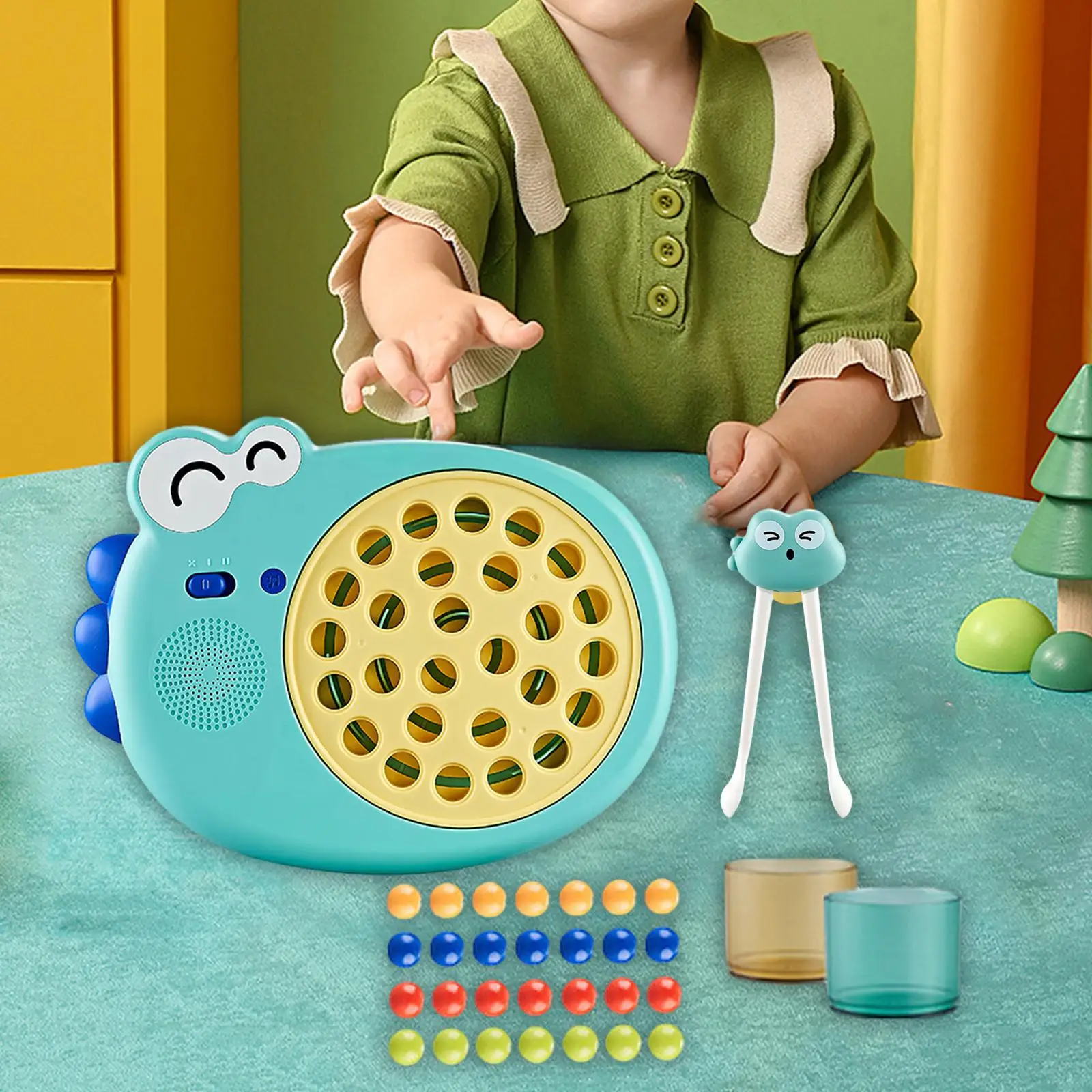 Children Learning Chopsticks Sorting Toy Dinosaur Theme Math Counting Game with Cards Beads for Toddler Educational Fine Motor
