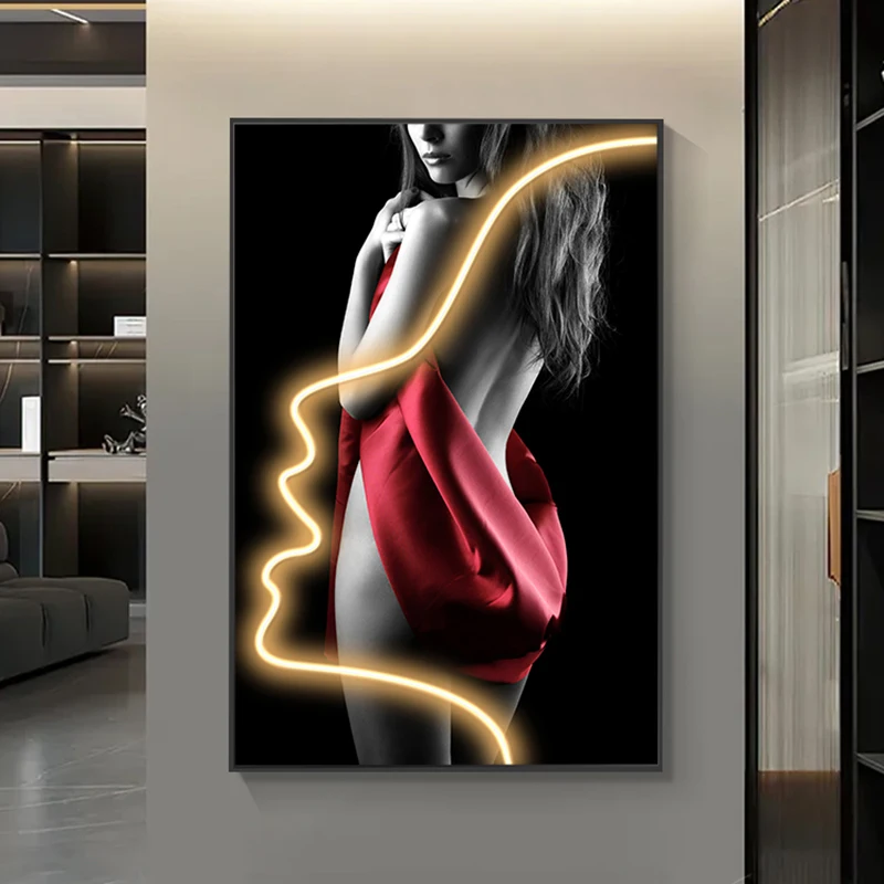 Modern Art Beautiful Woman Painting Led Light Painting Home Soft Decorative Porch Corridor LivingRoom Sofa Background Wall Decor