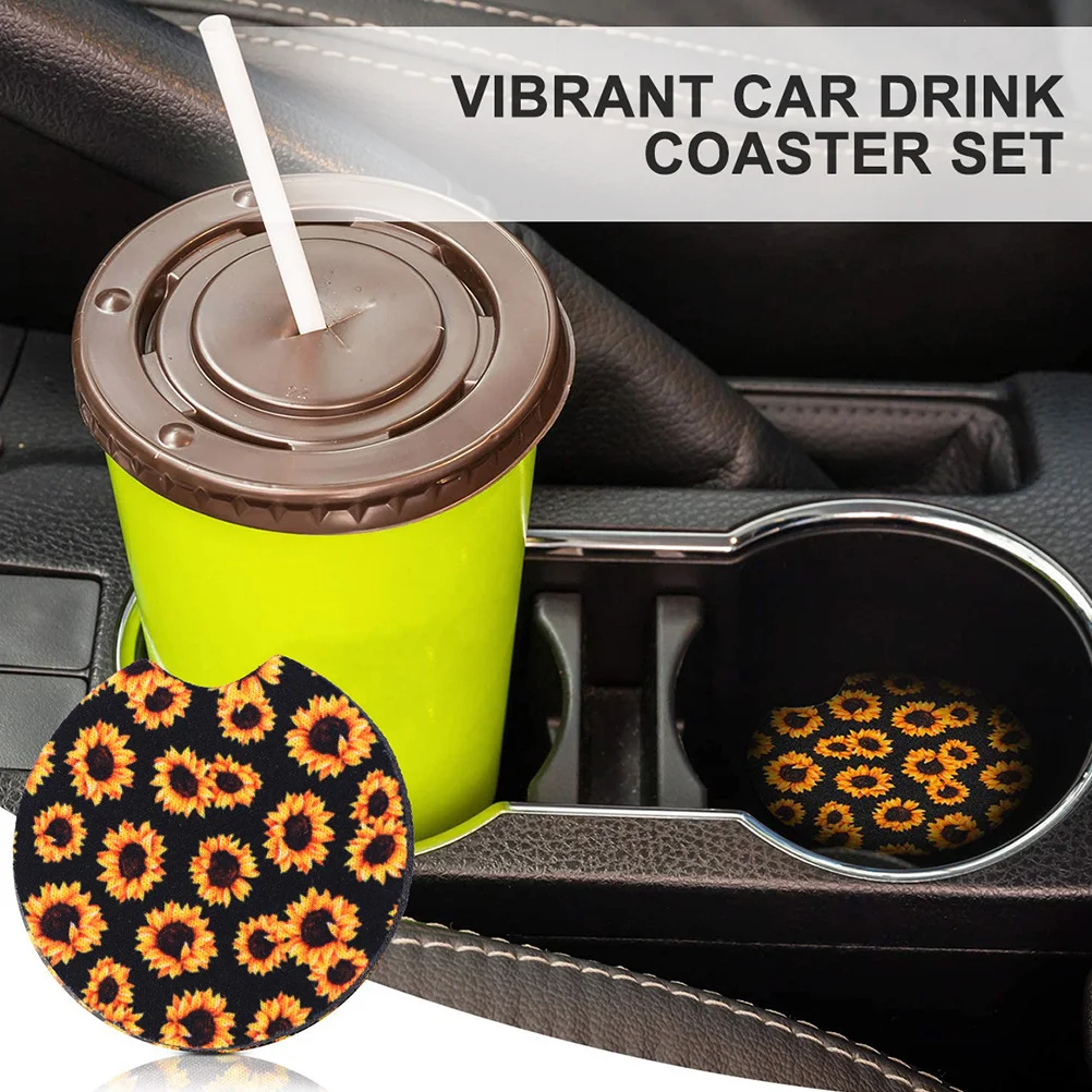 

6Pcs Stylish Pattern Coaster Anti-Skid Car Cup Mat Neoprene Rubber Pad Sunflower Pattern Coaster Anti-Skid Cup Mat