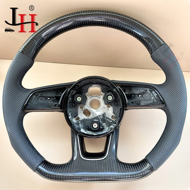 

For Audi A3 A4 A5 S3 S4 S5 2017-2022carbon fibre FullPerforated Steering Wheel Leather Flat-bottom Steering Wheel Sports