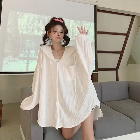 플러스 사이즈 여성 여름 새 스타일 루즈 피트 썬 프로텍션 셔츠 얇은 겉옷 에어컨 스웨터 오픈 카디건 코트