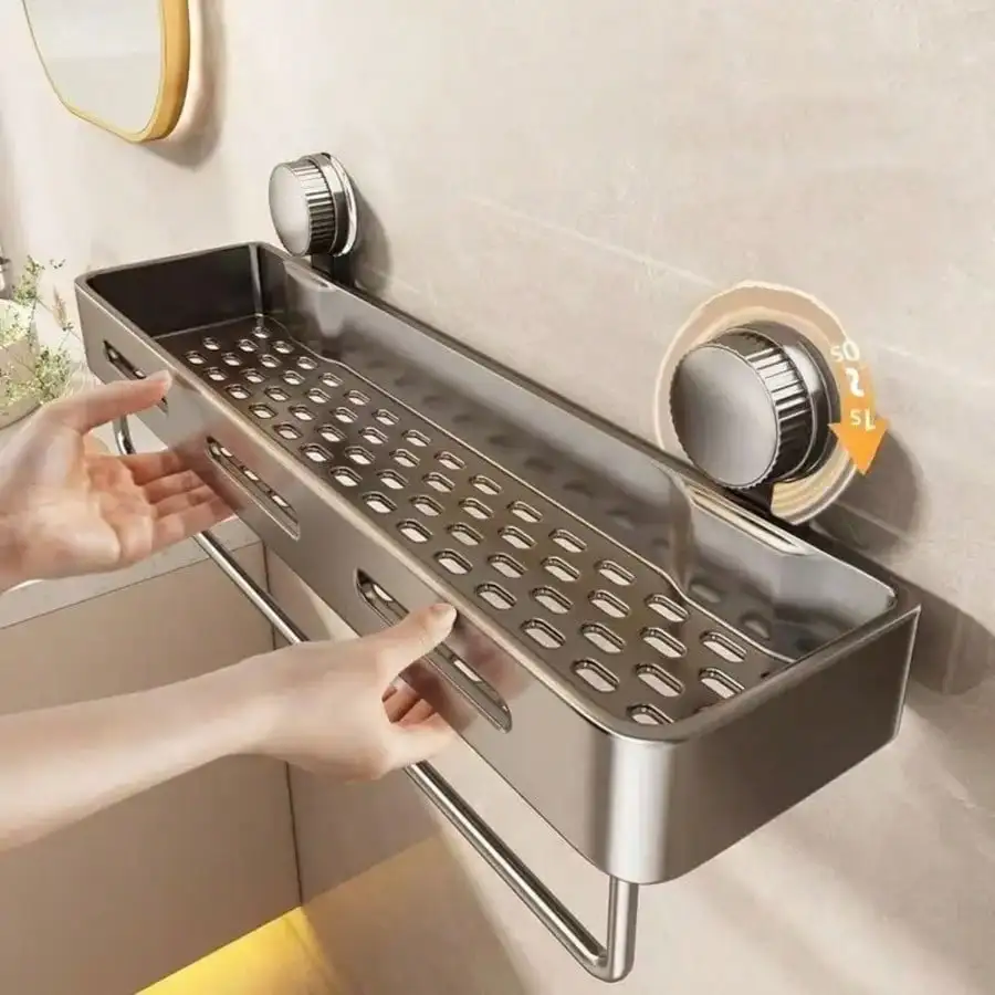 

Heavy-Duty Suction Cup Shower Organizer, Rustproof Plastic Wall-Mounted Toiletry Shelf