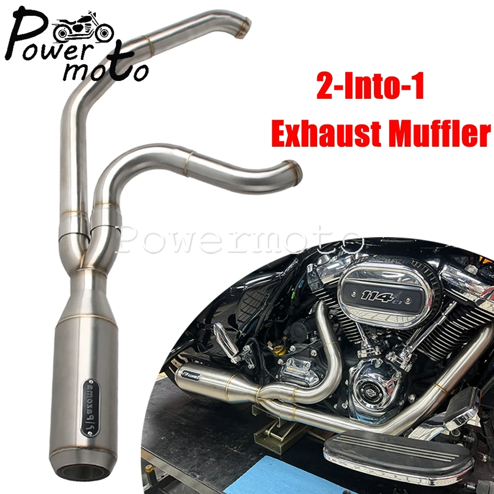 

2-into-1 Exhaust Mufflers Drag Pipes Slip On Muffler For Harley M8 Touring Ultra Road King Special CVO Road Street Glide 2017-25