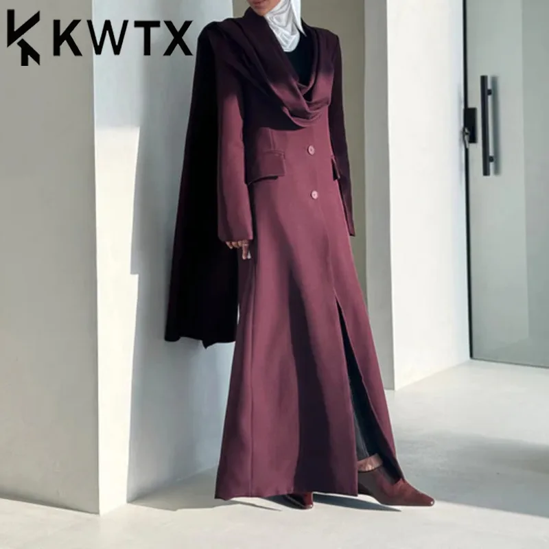 

KWTX Women's Oversized Scarf Tie Trench Coat - Spring Summer Long Belted Jacket Fashion Designer Outerwear S-XL