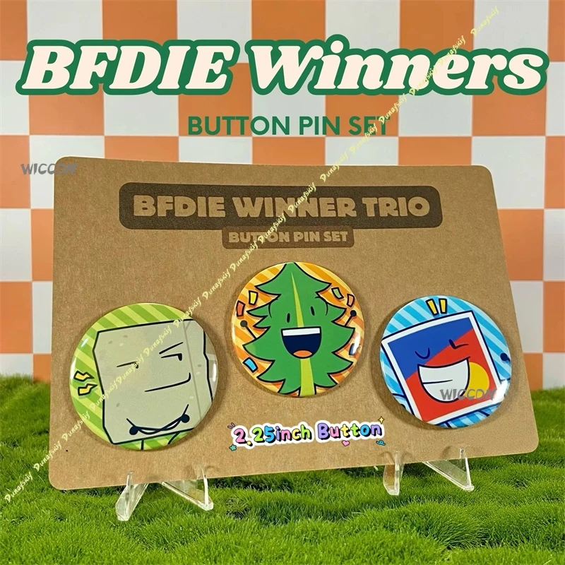 3Pcs Button Pin Set BFDIE Winners Trio Game Cosplay Round Tin Badge Brooch Backpack Jacket Decor Fan Collectible Halloween