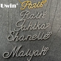 UWIN Iced Out Custom Cursive Name with Heart Bracelets Cubic Zircon Necklaces Personalized Fashion Jewelry for Mothers' Day