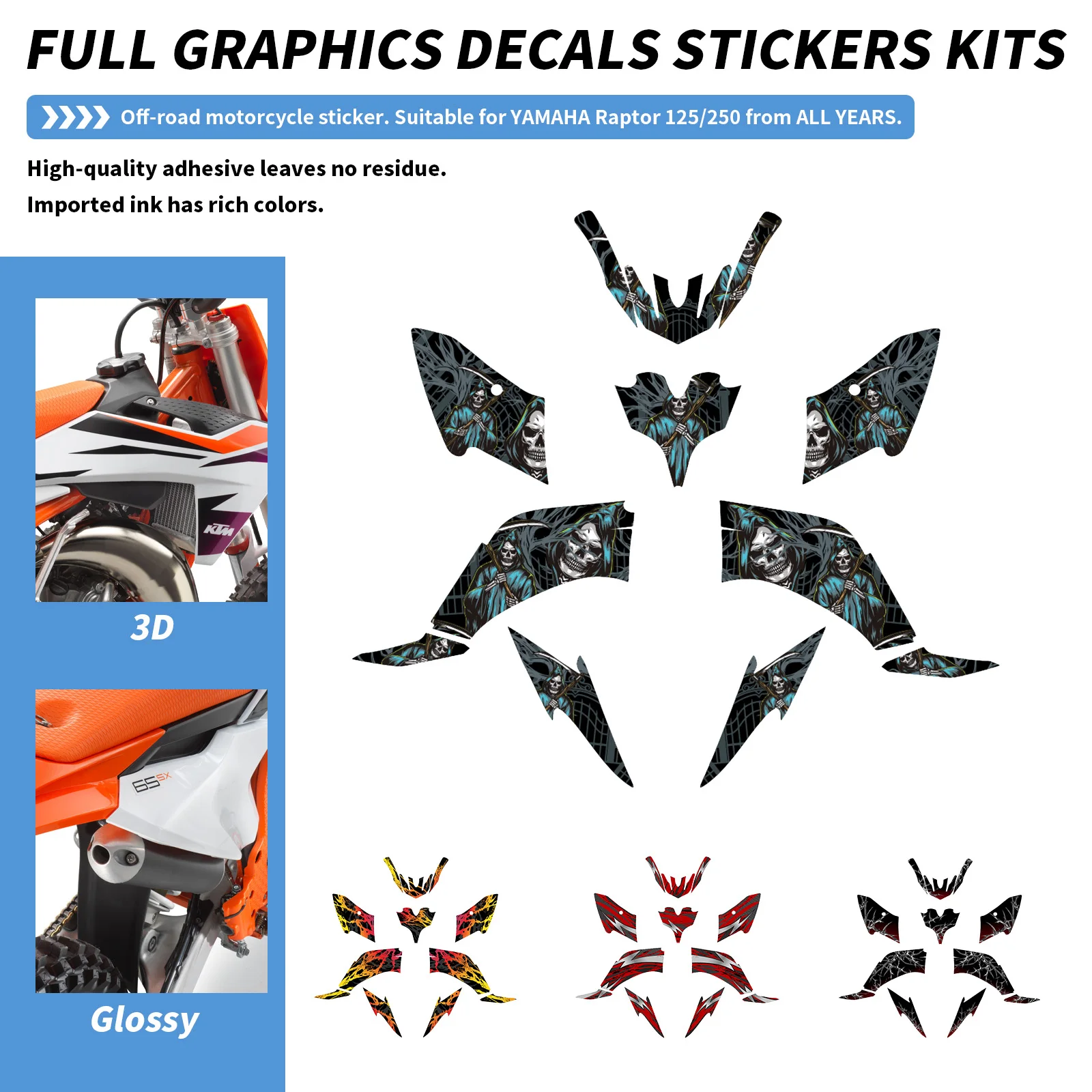 ATV Decoration Graphics Background Decals Stickers Kit Fit for Yamaha Raptor 125 250 Raptor125 Raptor250 YFM125 YFM250 2008-2013