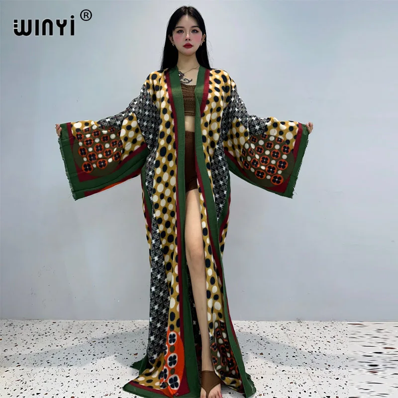 

WINYI winter coat for women new 2023 print tassels Luxury Fur Loose OverCoat Thick Warm long down coat Europe cardigan jacket