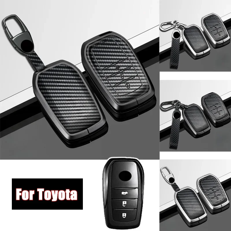 Aluminum Alloy Carbon Fiber Car Key Fob Case Cover For Toyota Hilux Fortuner Highlander Land Cruiser Riez RAV4 Camry Prado 86