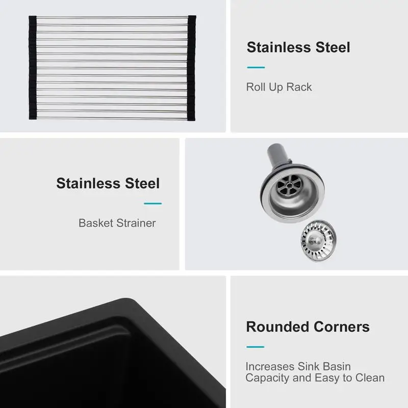 32x19인치 블랙 화강암 복합재 워크스테이션 언더마운트 싱크대 - 현대식 주방을 위한 내구성과 스타일을 겸비한 디자인