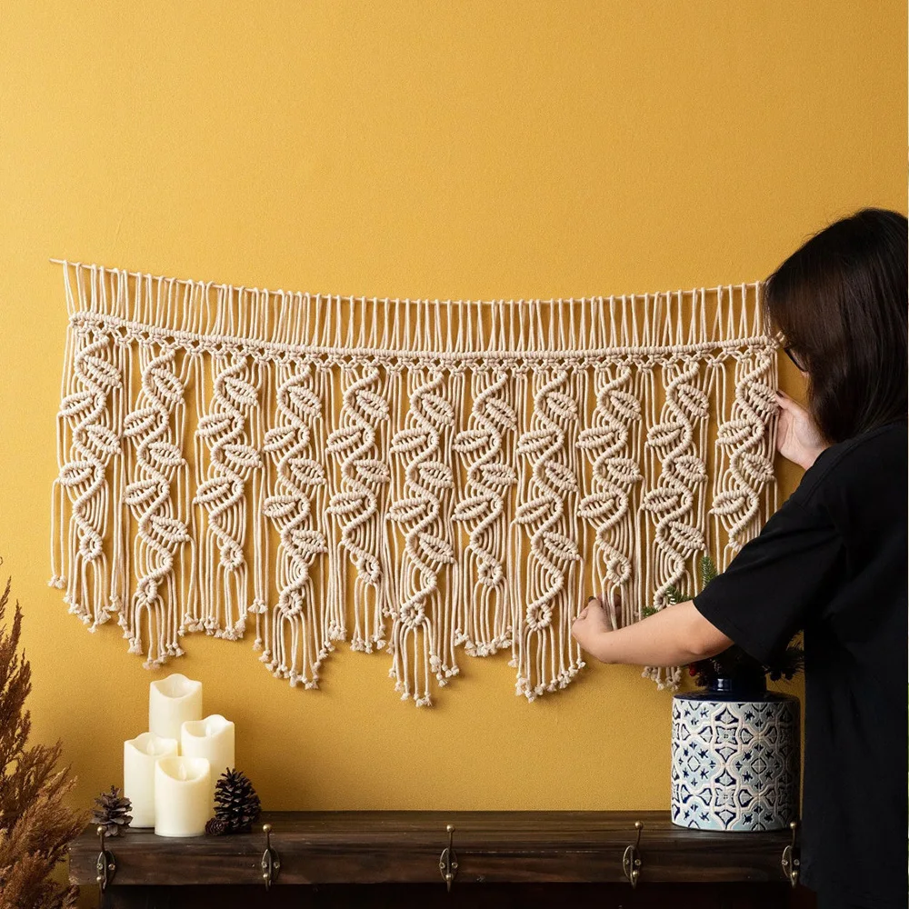 Handwoven Macrame Tapestry Curtain Windown Haing Curtain Tapestry Boho Style Room Decoration Home Background