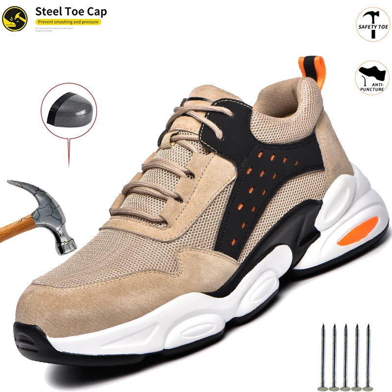 

Men Steel Toe Work Shoes Puncture Proof Roofing Shoes Lightweight Breathable Safety Boots Indestructible Protective Footwear