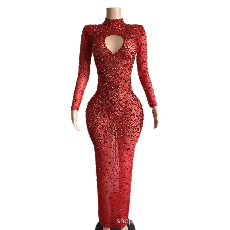 

Блестящее темпераментное платье с блестящими бриллиантами на плечах, платье для выступлений в банкете, коктейльное вечернее платье, Vestidos Elegantes Mujer