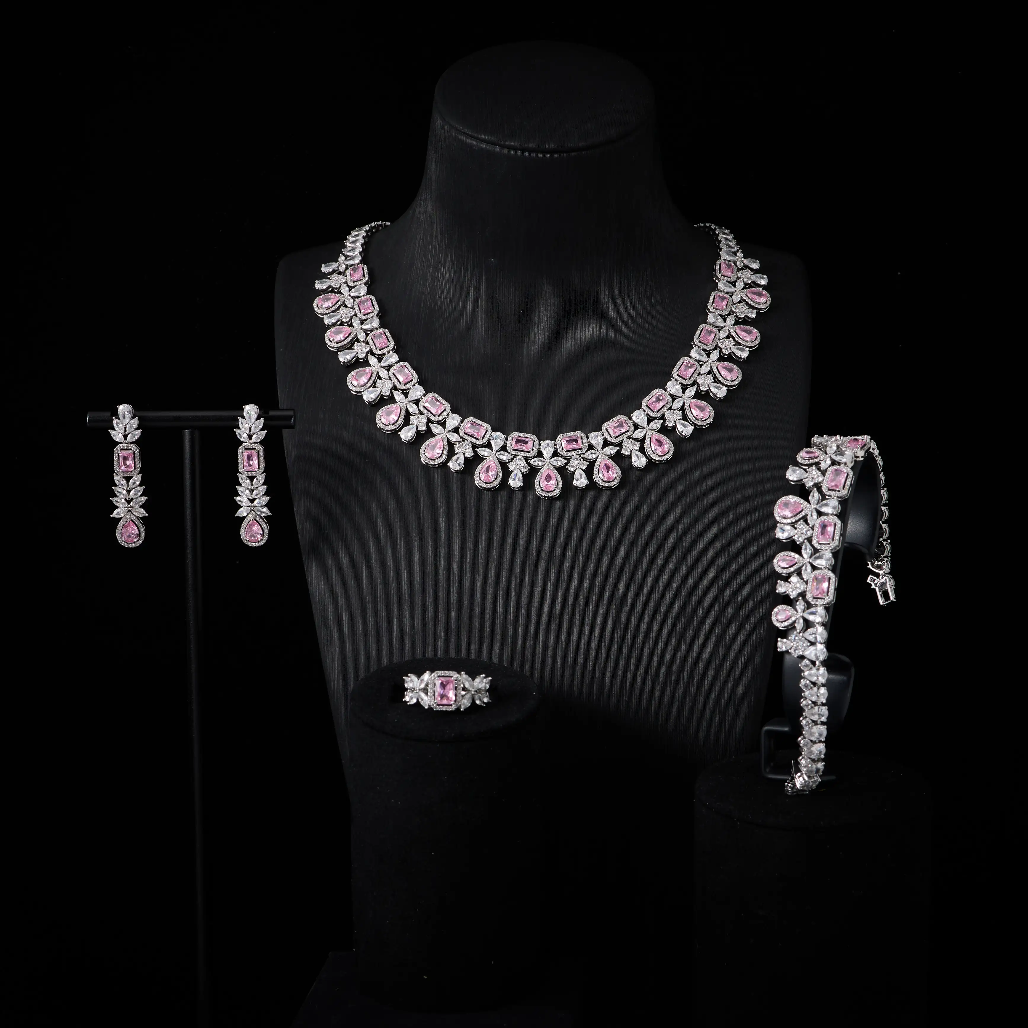 

00010 Свадебный комплект украшений для женщин, смешанные красочные комплекты ожерелья с кубическим цирконом для свадебной вечеринки, костюмы, ювелирные аксессуары