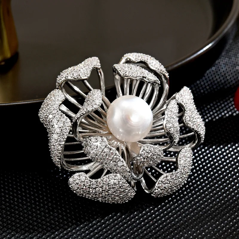 SUYU Haitang Flower Brooch For Women With Imitation Pearl Luxurious Temperament New  Style Exquisite  Coat Accessories