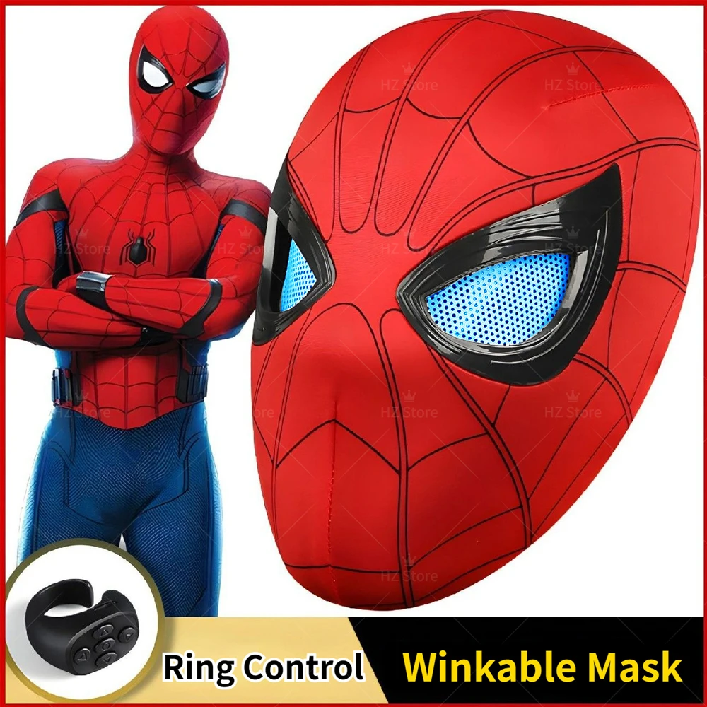 Marvel Spider-Man Mask Toy with Movable Eyes & Light Effect Ring Control Full Face Masks for Man Halloween Cosplay Birthday Gift