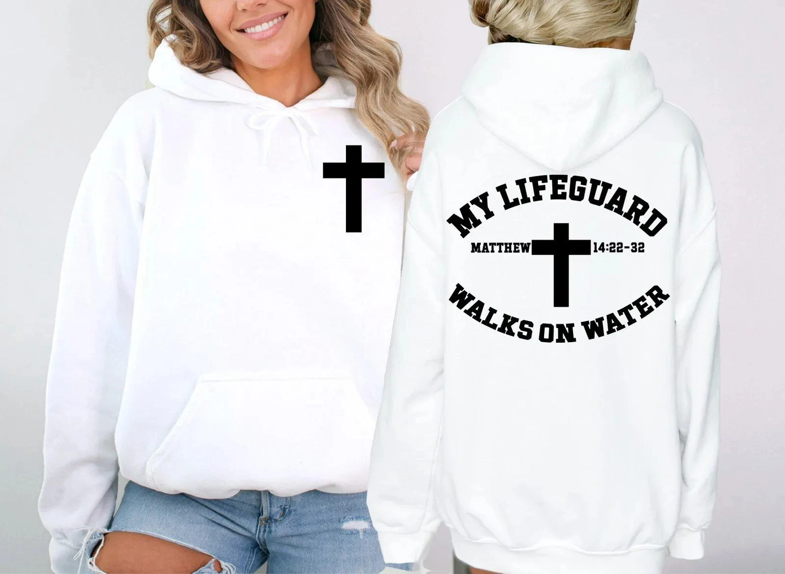 เสื้อฮู้ดคริสเตียน, My Lifeguard Walks on Water Hoodie, เสื้อสเวตเตอร์ศรัทธาแบบมินิมอล, เสื้อฮู้ดแบบไขว้, เสื้อสเวตเตอร์ทางศาสนา