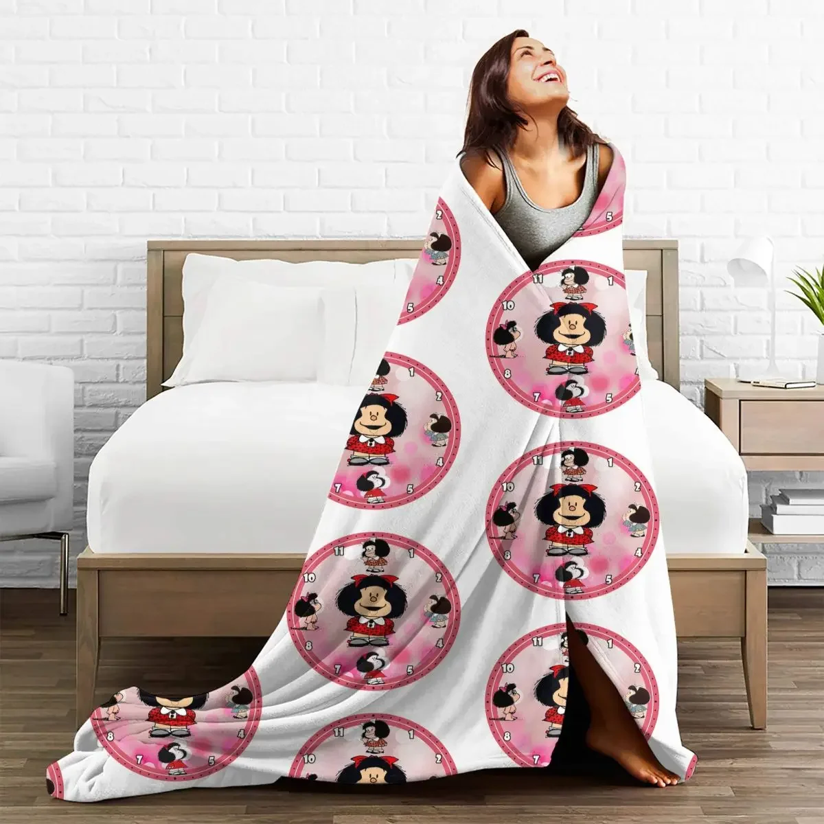 

Mafalda Cartoon Baby Blanket Sofa Cover Flannel Anime Decoration Collage Clock Warm Throw Blankets for Sofa Travel Quilt