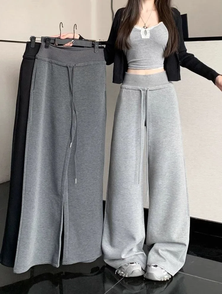 Damen-Sweatpants mit hoher Taille und geradem Bein, gerippter Bund, amerikanische Freizeitmode, weite Beine, angenehmes Tragegefühl, Sportmode – Detail 1