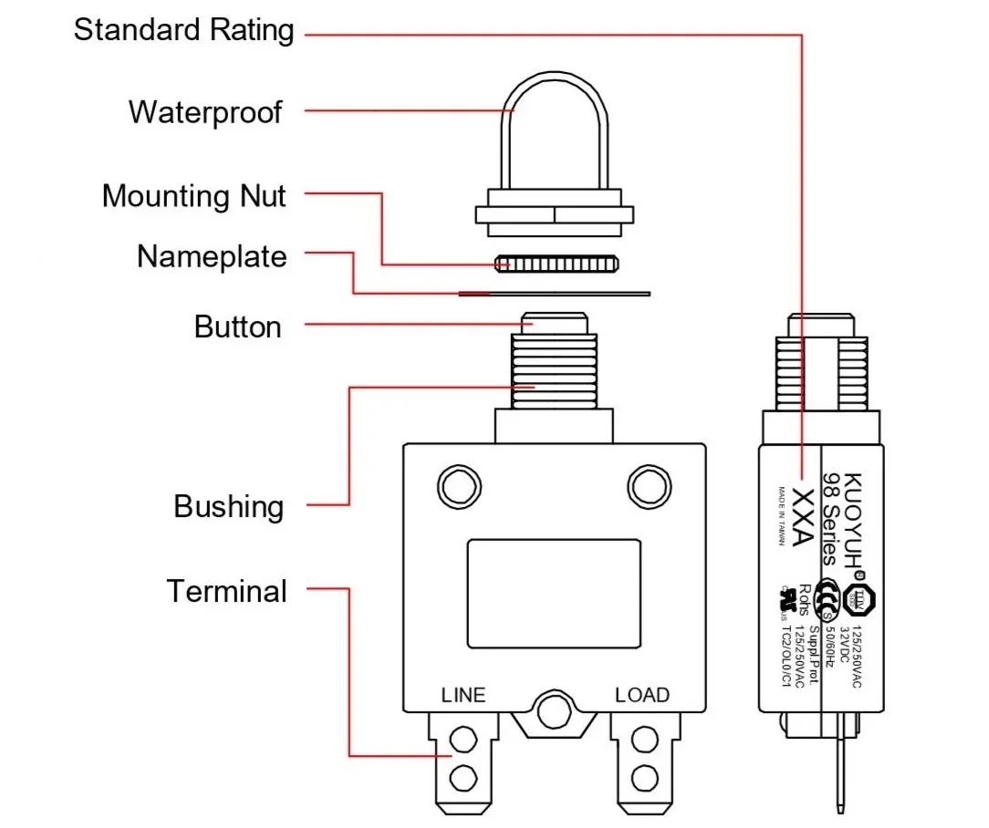 Kuoyuh 98 series circuit breakers20A 25A 30A 40A 50A overload protector switch for generator