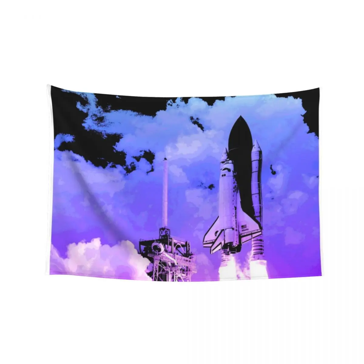 

Rocket Ship Launch, Colorful Blue, Purple, & Pink Gradient Tapestry Wall Decor Living Room Decoration Tapestry