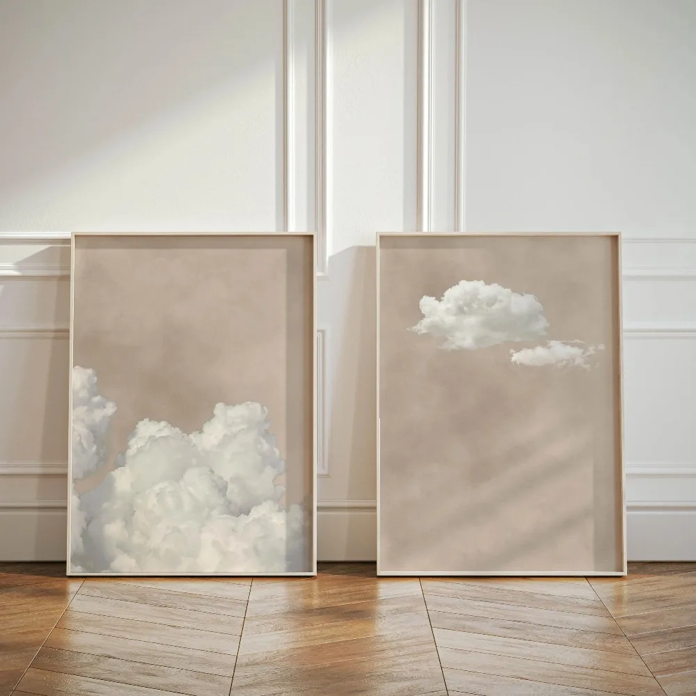 2pcs Yellow Cloud Mustard Cloud Sky Print Poster Modern Minimalist Abstract Canvas Painting Wall Art Poster Home Decor Gifts