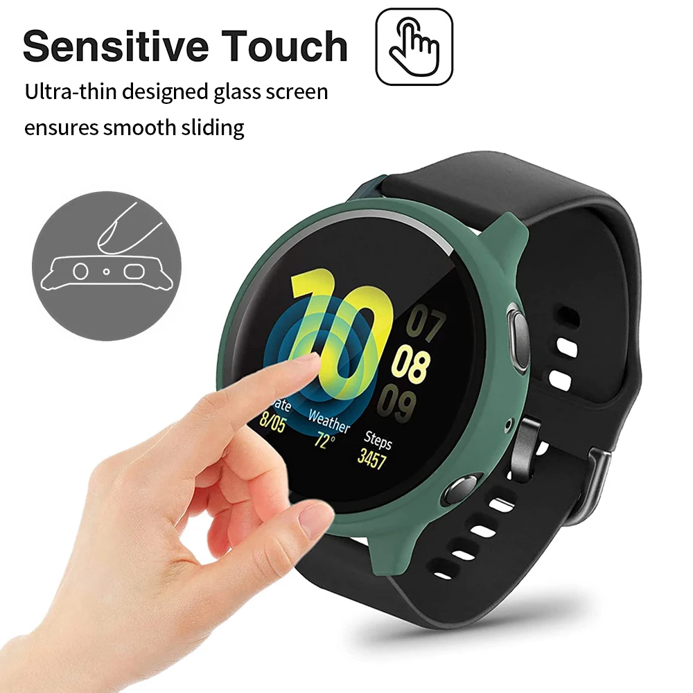 Case+Glass For Samsung Galaxy Watch Active 2 44 40mm Cover Bumper Accessories Protector Full Coverage Matte Screen Protection image 3