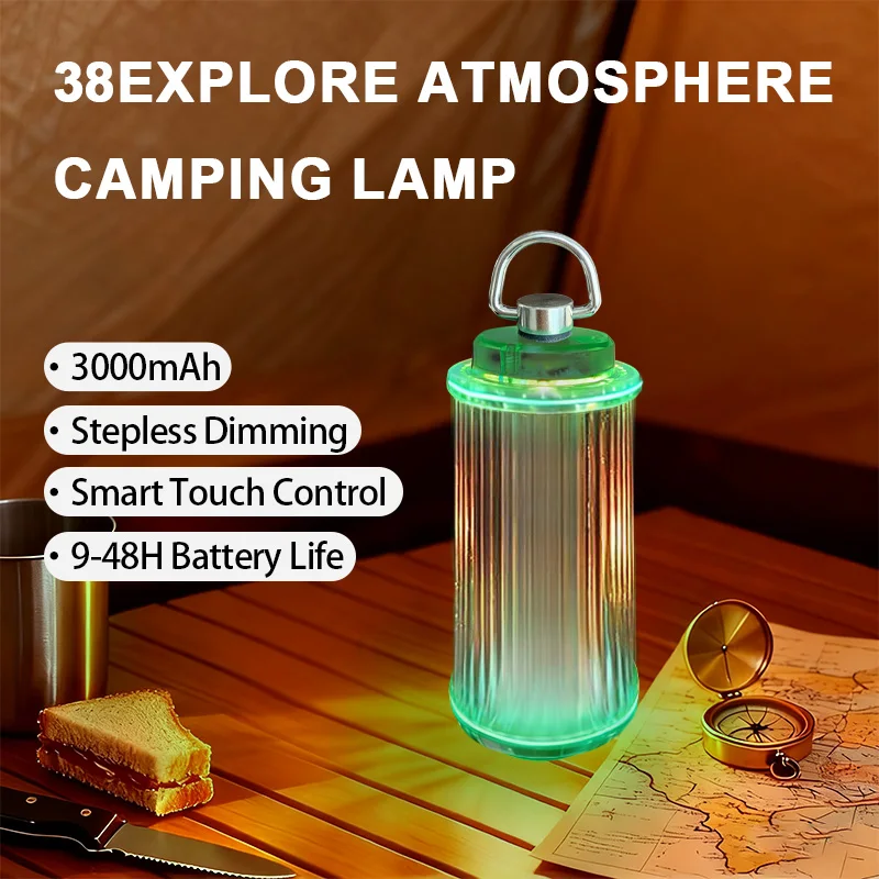 Transparent 38 Explore USB Rechargeable Flashlight Mini LED Camping Lantern with Magnetic Base 3000mAh Battery Outdoor Light