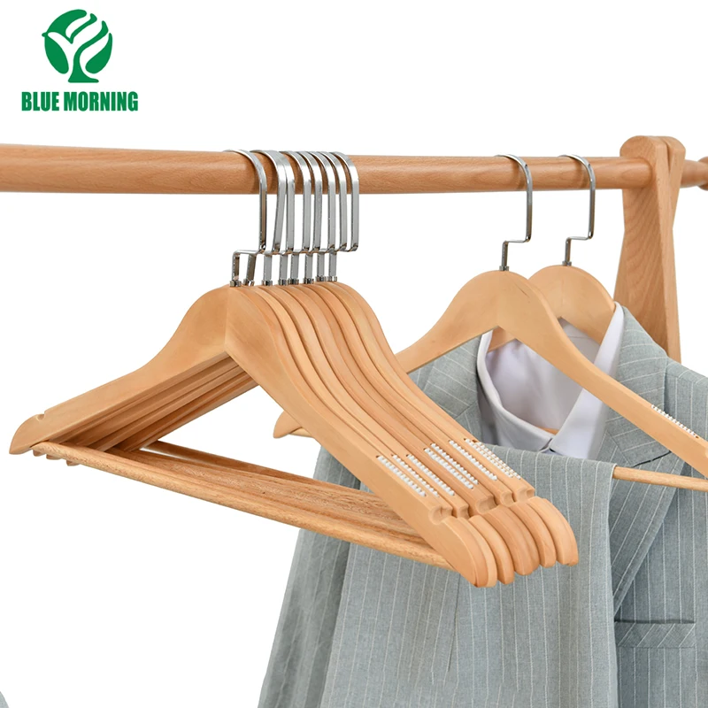 

10Pcs Suit Hanger Solid Wood Nonslip Hangers Shirt Trouser Clothes Rack with Shoulder Notches Clothing Organizer for Home Hotel