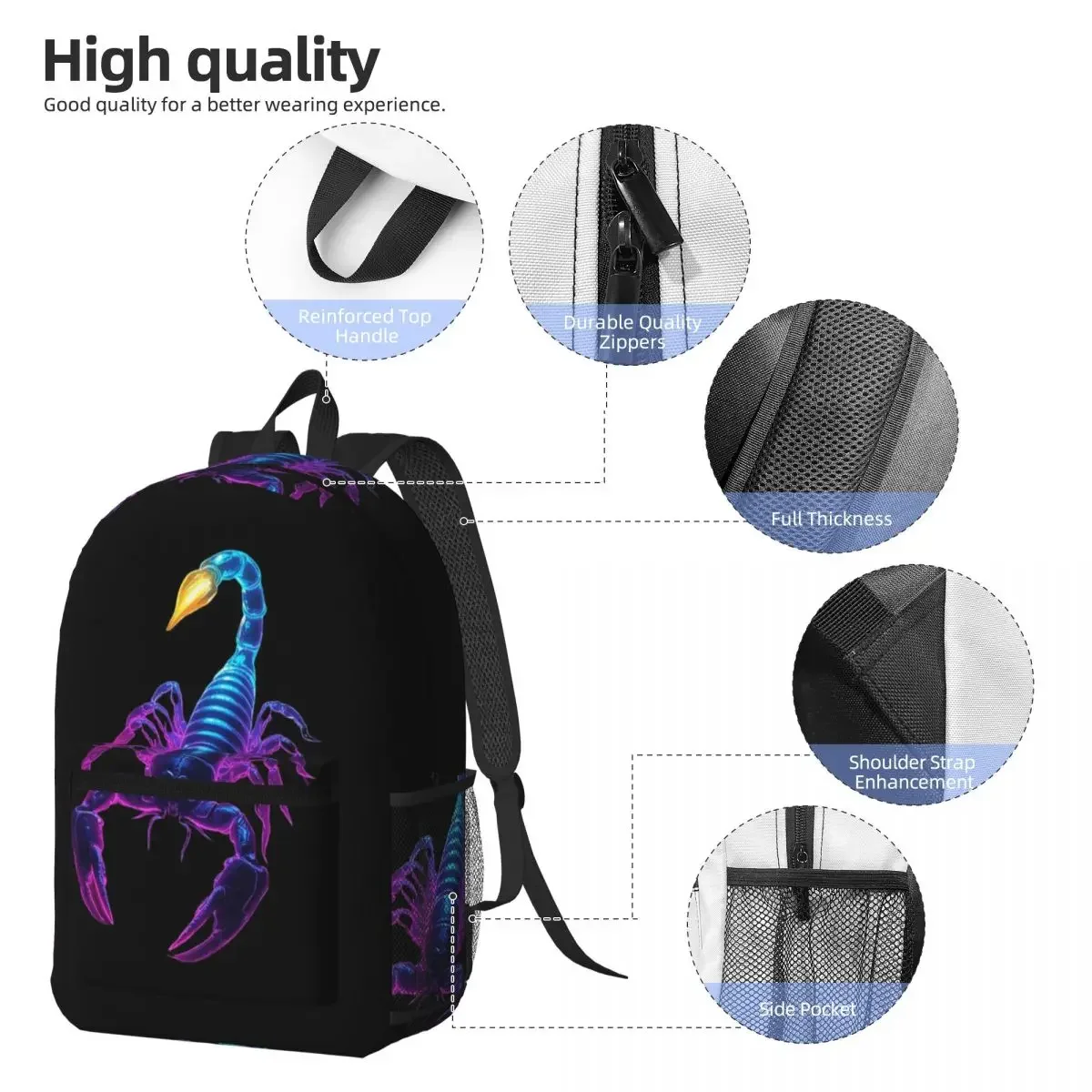 Glowing Scorpion Realistic Art Backpack Daypack Large Capacity Children BookBag School Bag Shoulder Bags for Men Women
