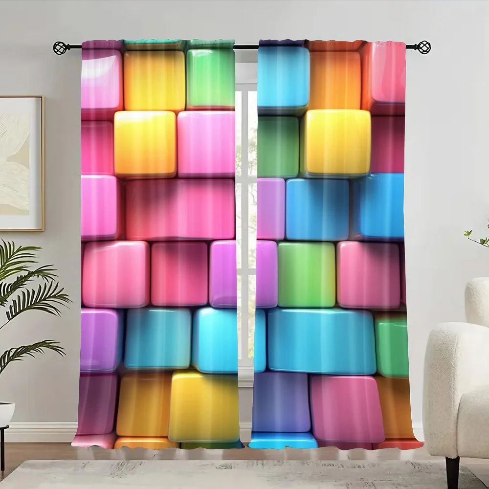 

2pc, Party Window Curtains Fashion three-dimensional lattice Blackout Polyester Birthday Party Use for Bedroom living room