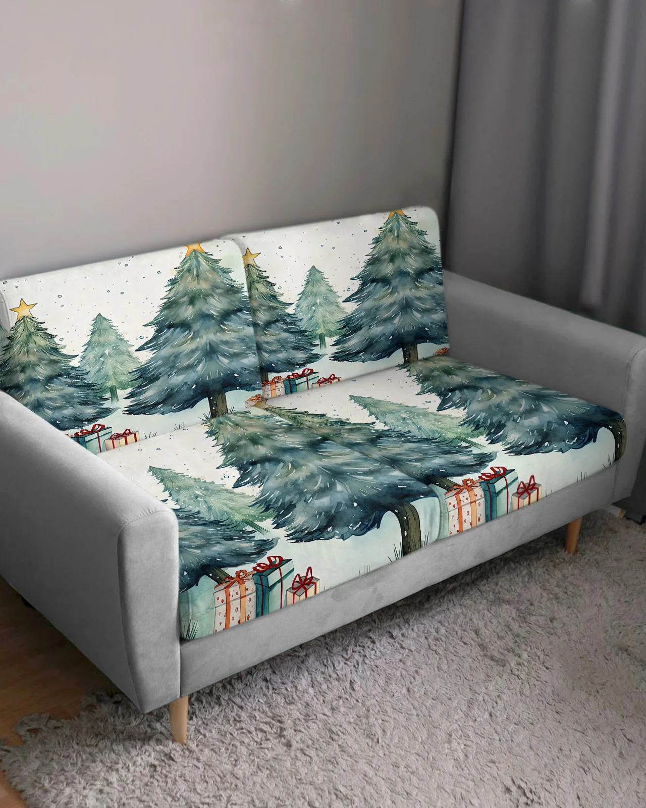 Christmas Christmas Tree Gift Box Sofa Seat Cover for Living Room Elastic Sofa Cushion Cover Furniture Protector for Home