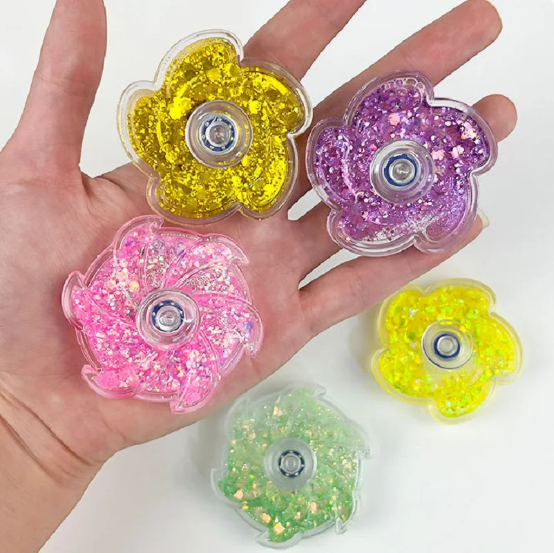 Incrível giroscópio transparente fluindo glitter flor dedo girador com forma de nuvem alívio do estresse brinquedo presente para criança menina