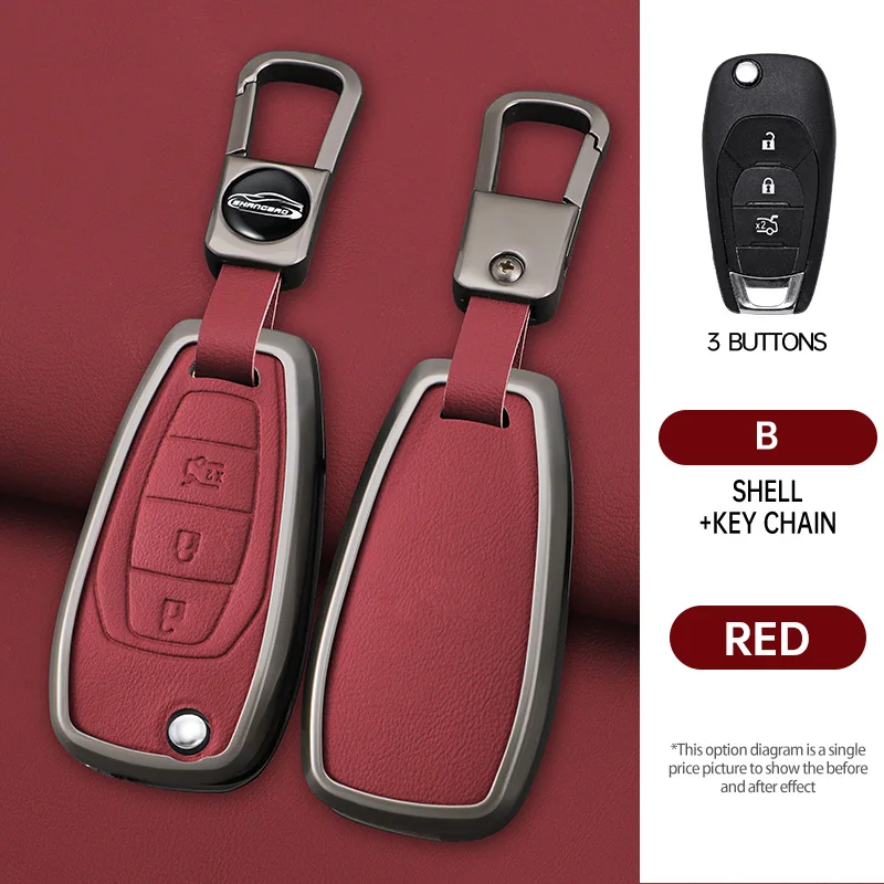 Custodia per chiave remota per auto in lega di zinco + pelle per Chevrolet Cruze Cross Cobalt Captiva Spark Sonic Aveo Tracker Onix RS Malibu