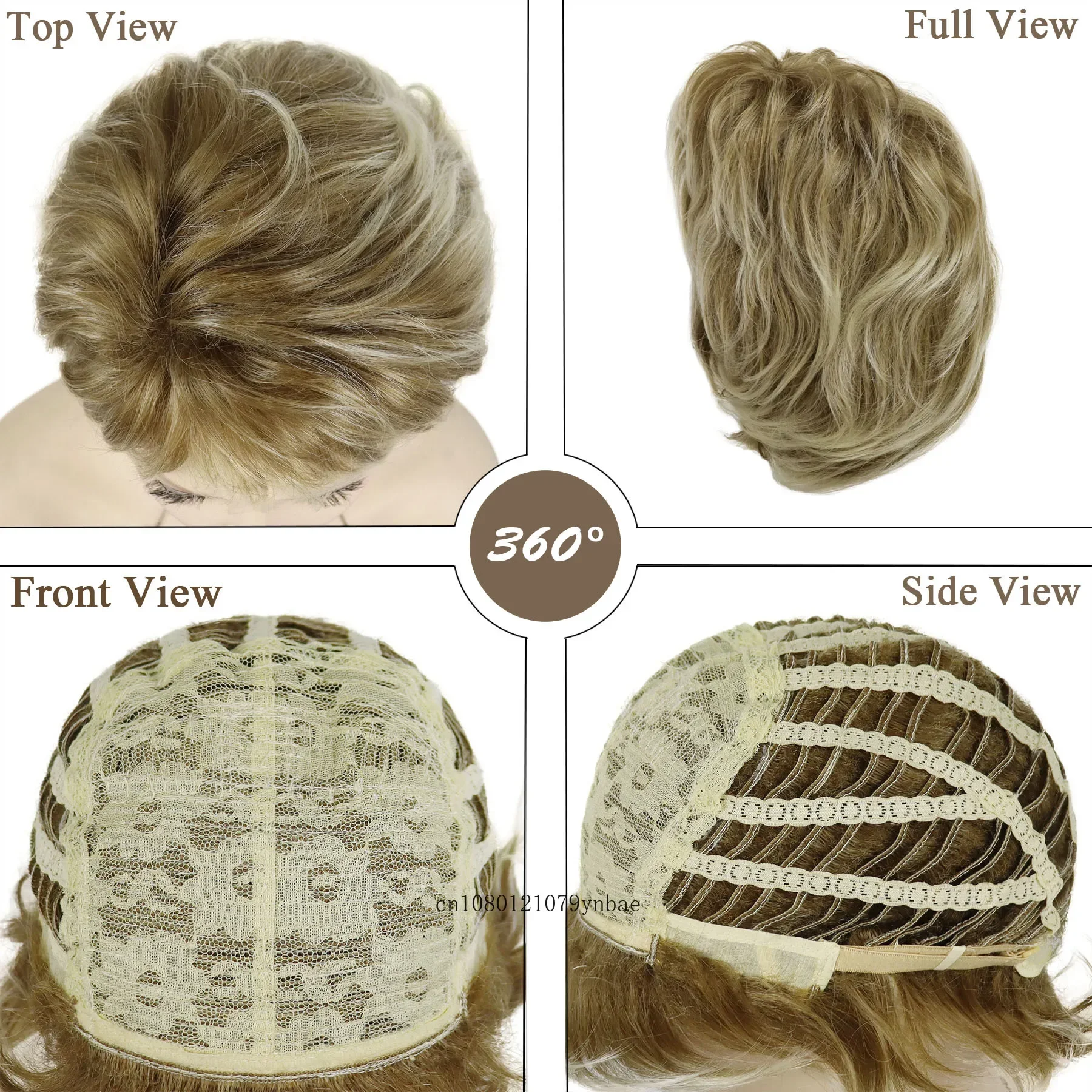 合成ピクシーカットヘアスタイルショートカーリーウィッグ前髪付きオンブルブロンドウィッグ女性用デイリーコスプレパーティーコスチューム耐熱性