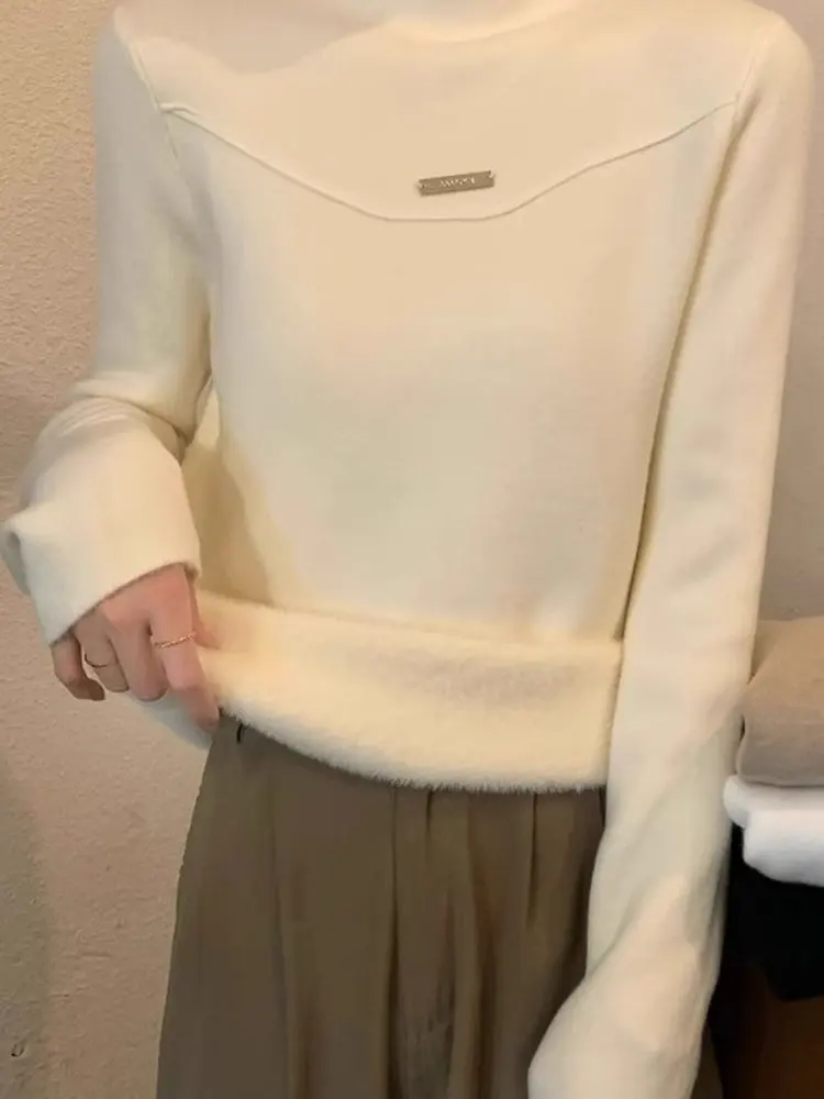 Thiened f-ハイカラーワンピース Fce ニットベース irt レディース スリムフィット 冬用伸縮性のある暖かいセーター インナーウェア トレンド