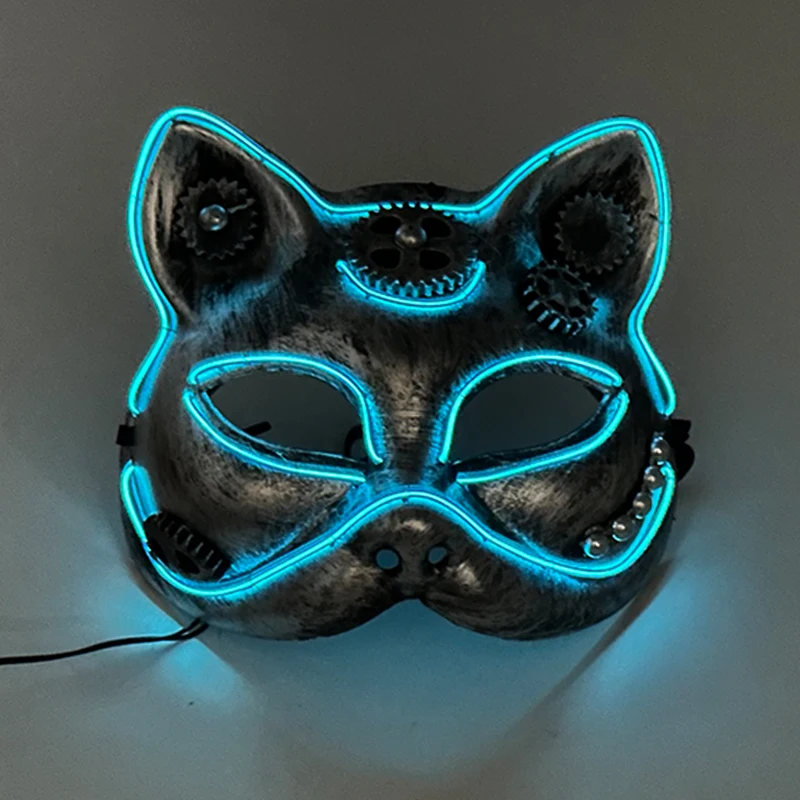 

Steampunk Light Up Cat Mask With Gears Cosplay Mask Glow In The Dark Luminous Animal Face Mask Masquerade Disguise Supplies