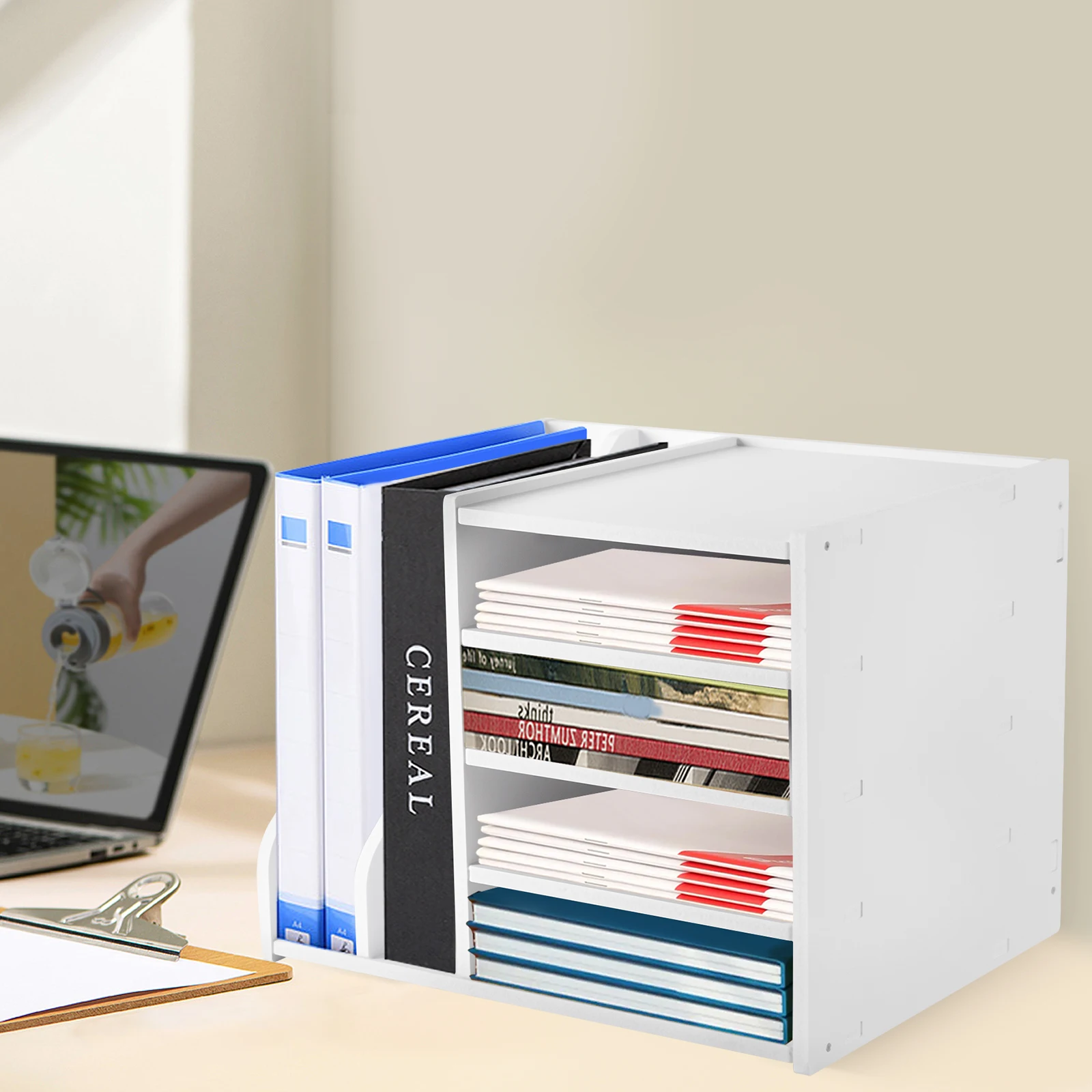 White PVC 39*31*30cm 4+2 Layer File Rack Thickened 9mm Storage Rack Detachable Laminate Desktop File Organizer