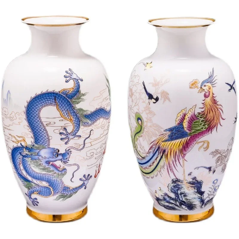 

Dragon and Phoenix Chengxiang, pastel, hand painted gold painted ceramics, birds and phoenixes, home furnishings